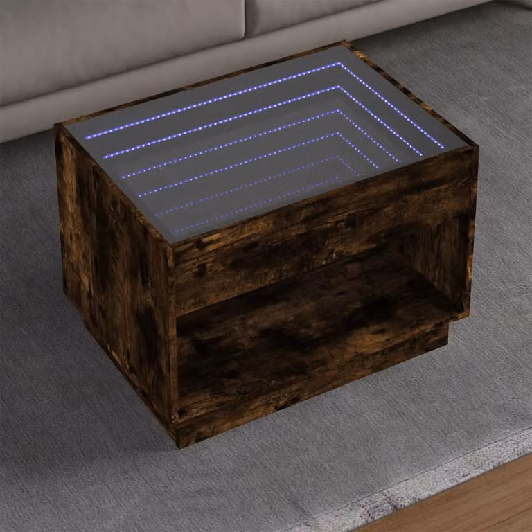 Berkfield Home Infinity LED Coffee Table in Smoked Oak Brown, W/D/H: 70 x 50 x 50 cm