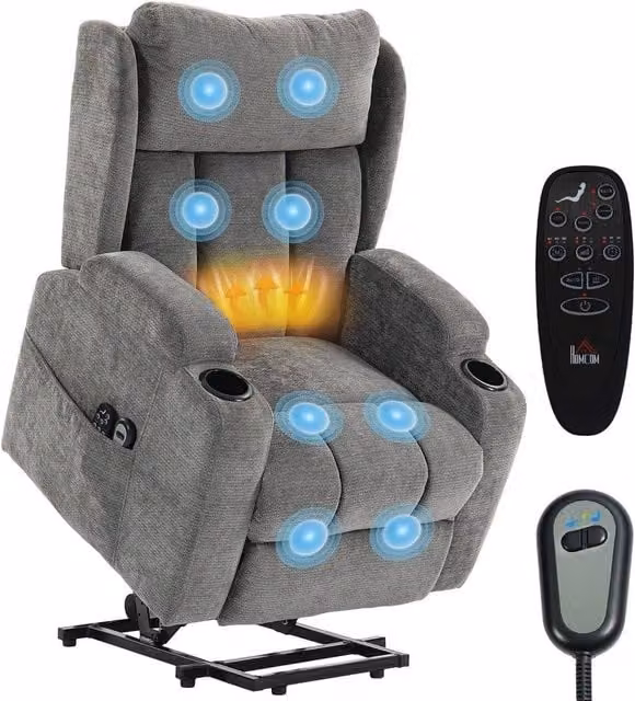 FORGEVIO Grey Fabric Power Recliner Chair with Massage, Heat and Lift Assist – 1