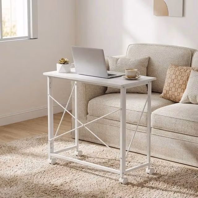 STILVORA White Folding Writing Desk with Castors, W: 80 cm, D: 40 cm, H: 75 cm – 1