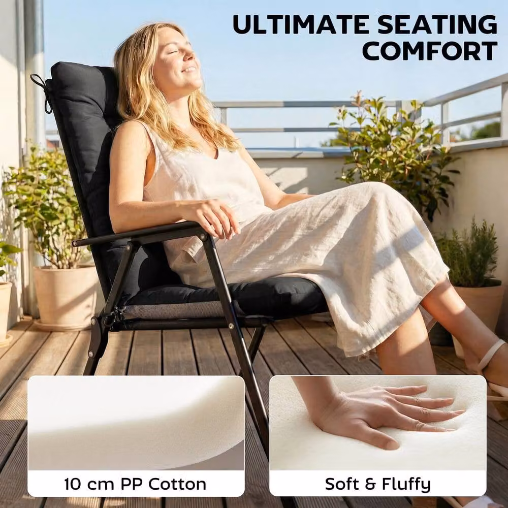 OUTSUNNY Set of 4 Waterproof and UV-Resistant Rectangular Garden Chair Cushions in Black – 4