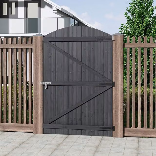 Breeins Semi Braced Arch Top Wooden Garden Swing Gate in Grey, W: 105 cm