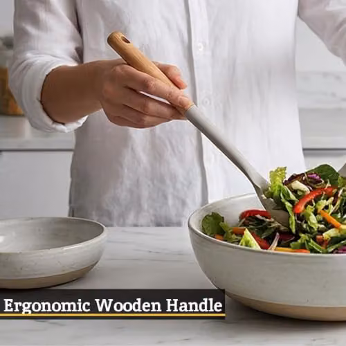 Premier Housewares Grey Silicone and Wood Oval Cooking Spoon, Heat-Resistant and Non-Scratch – 2