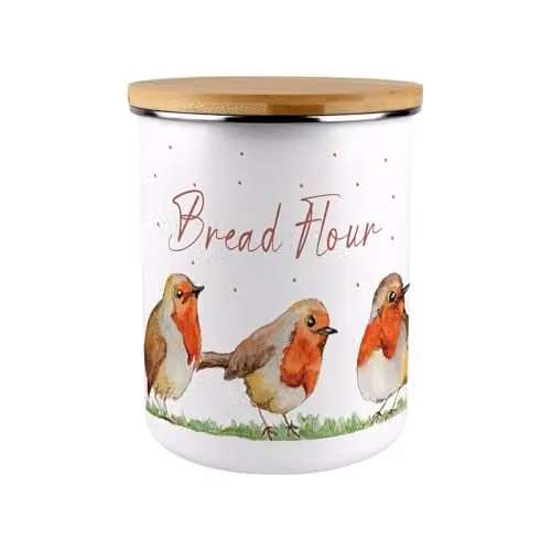 Purely Home Floral Enamel Canister with Bamboo Lid in Brown and White