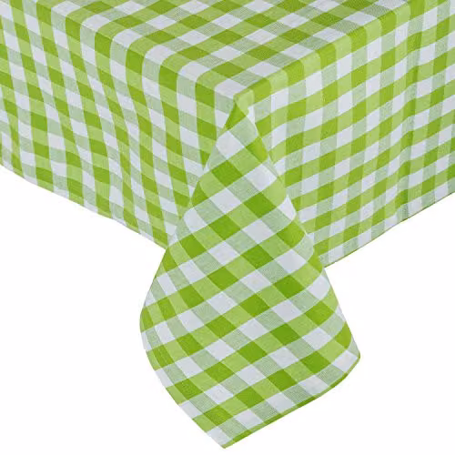 Homescapes Green Cotton Gingham Checked Square Tablecloth, W/D: 137 x 137 cm