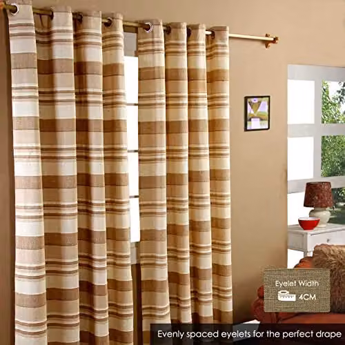 Homescapes Morocco Striped Cotton Eyelet Curtain Pair in Beige, Width: 140 cm, Drop: 137 cm – 4