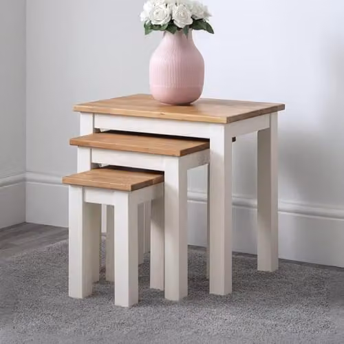 Julian Bowen Coxmoor Nest of 3 Side Tables in White and Oak – 1