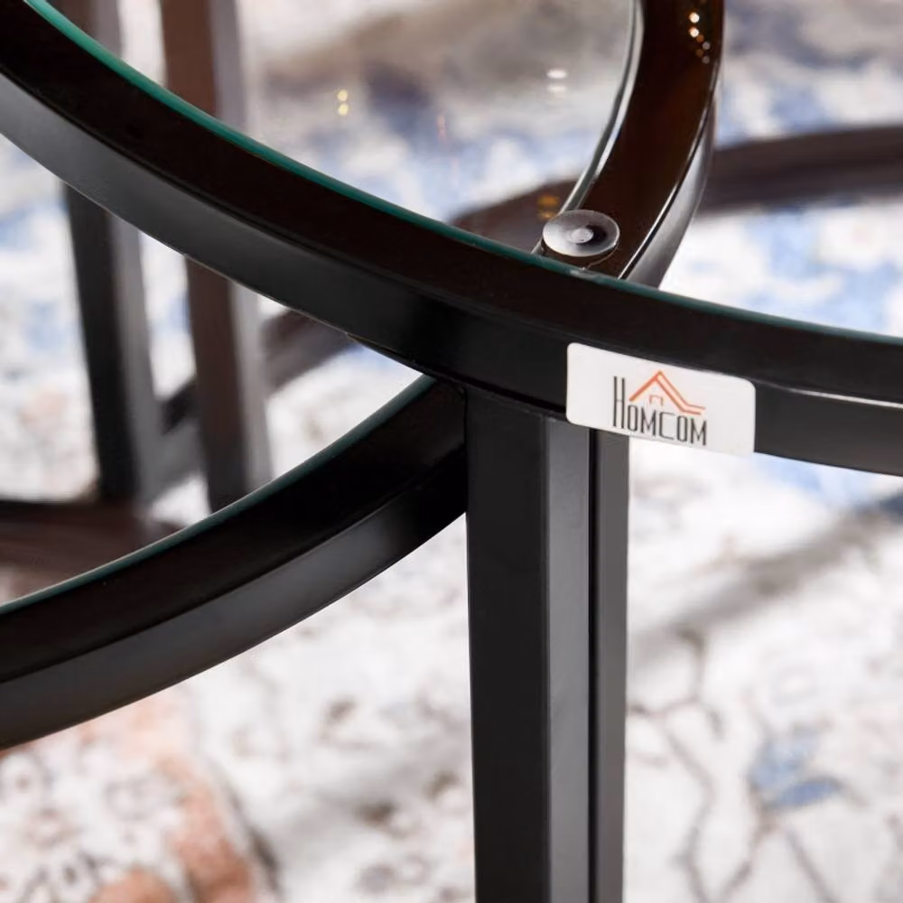 STILVORA Set of 2 Modern Round Nesting Coffee Tables with Black Glass Tops – 5