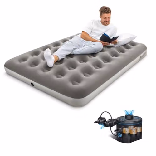 Bestway Premium Camping Double Airbed in Grey with Cordless Battery Pump, W/D/H: 140 x 200 cm – 1