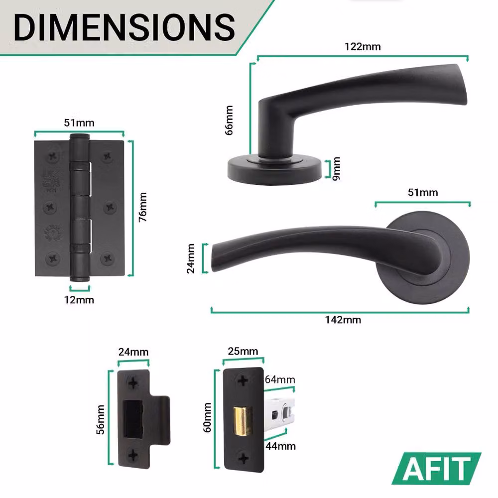 AFIT Matt Black Internal Door Handles with Latch and Rose, 6 Pairs, W/D/H: 15 x 15 x 5.4 cm – 4