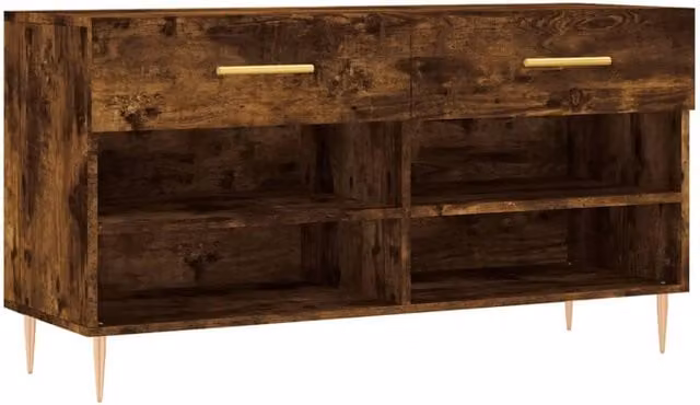 Berkfield Home Smoked Oak Shoe Bench in Brown, W/D/H: 102 x 35 x 55 cm