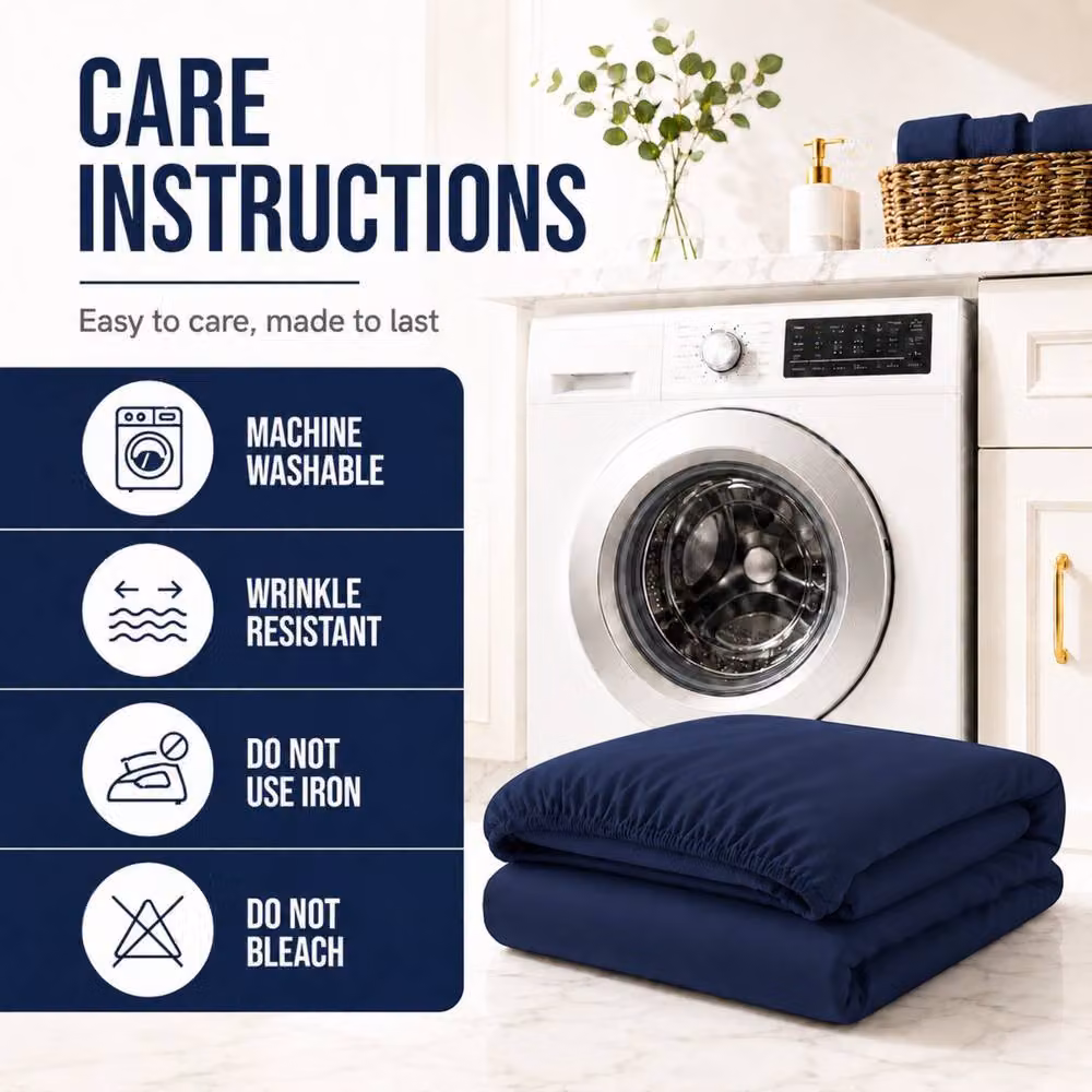 Pamposh Microfibre Plain Fitted Sheet in Navy Blue, Super King, W/D/H: 200 x 180 x 40 cm – 5