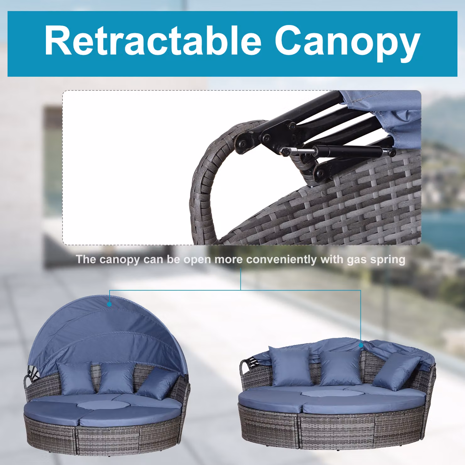 Outsunny 6-Seater Grey Polyrattan Garden Furniture Set with U-Shaped Sofa Bed and Coffee Table – 5
