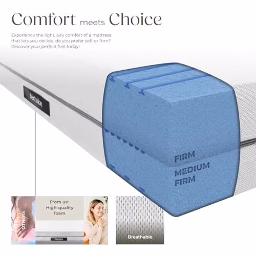 tectake 2-in-1 Foam Mattress with Comfort Foam Core and Removable Cover, White, W/D/H: 140 x 190 cm – 2