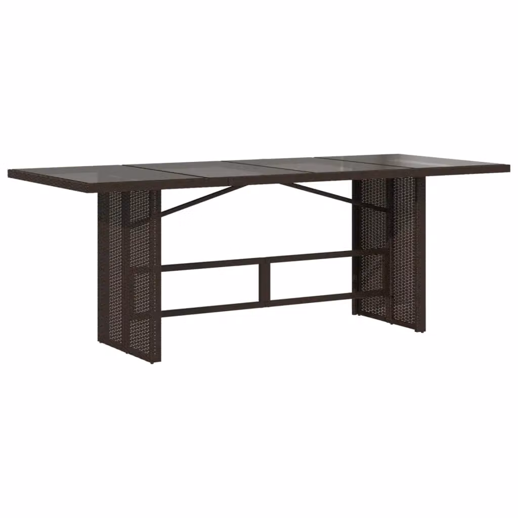 Berkfield Home Brown Poly Rattan Garden Table with Glass Top, W/D/H: 190 x 80 x 74 cm – 2