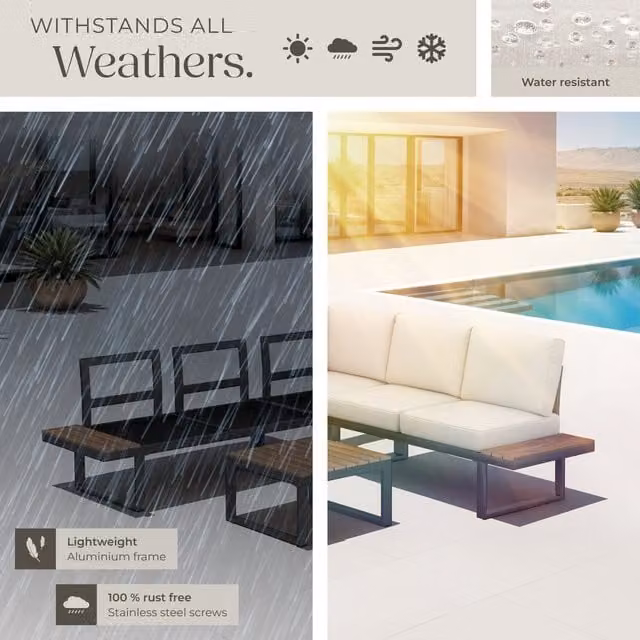 tectake Eliar Garden Furniture Set with Corner Sofa, Table and Thick Cushions in Black