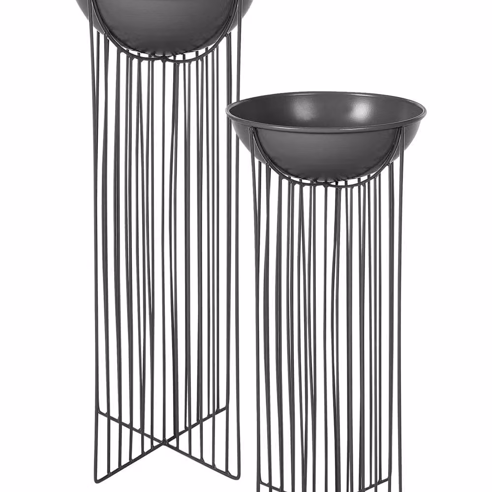 Wyld and Coco Set of 2 Black Matt Metal Modern Geometric Plant Stands – 2