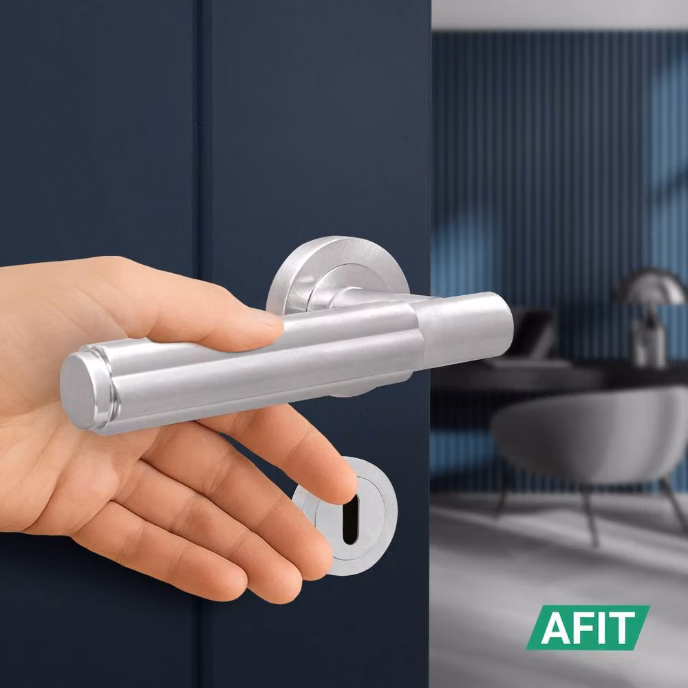 AFIT Satin Nickel Fire Door Handle Key Lock Set with Internal Lock and Hinges in Silver, 150 x 150 mm – 4
