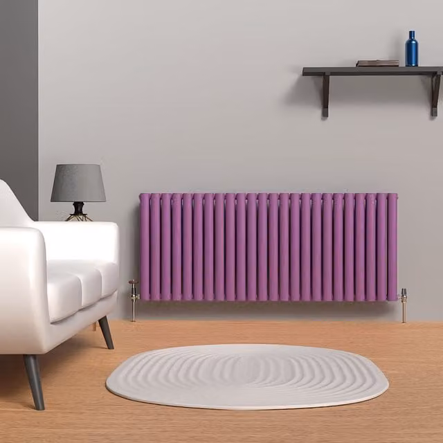 Lux Heat Oval Horizontal Double Radiator in Pretty Plum Purple, W: 144 cm, H: 60 cm