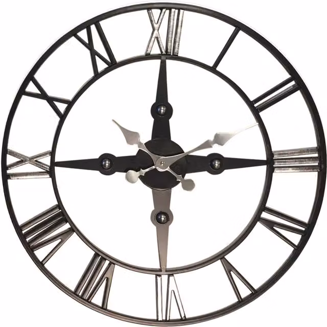 Orsina Vitus Classic Round Analog Wall Clock in Black and Silver Metal