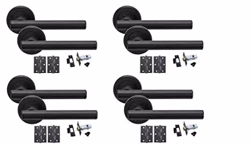 Golden Grace T-Bar Door Handles with Hinges and Latch, Matt Black, 4 Sets
