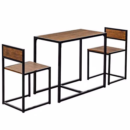 Harbour Housewares Brown and Black 2 Seater Compact Dining Set with Table and 2 Chairs – 3