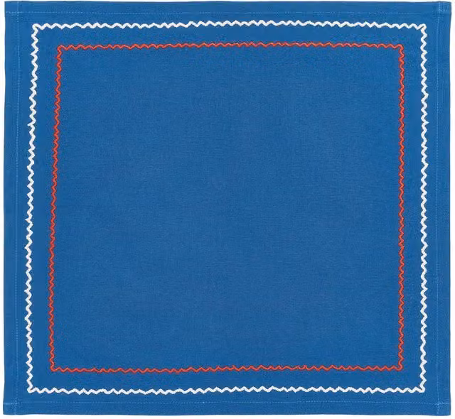 Land & Shore Set of 4 Blue and Red Floral Embroidered Cotton Maritime Napkins