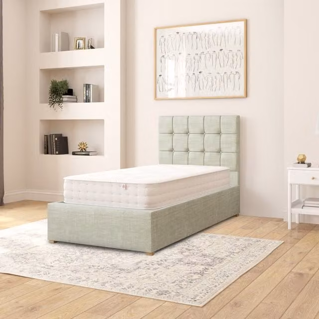 Aspire Sinatra Fabric Ottoman Storage Bed in Blue/Green, W/D/H: 90 x 190 cm