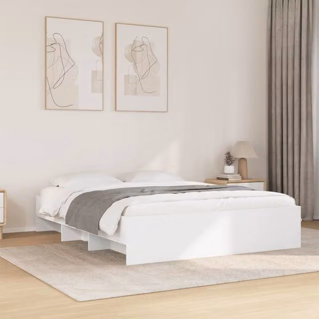 Berkfield Home King Size Bed Frame in White, Engineered Wood, W/D/H: 150 x 200 cm