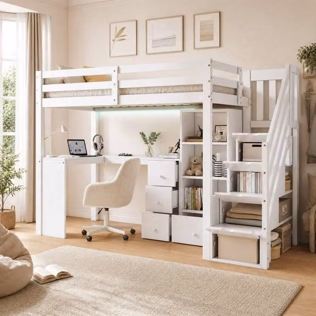 STILVORA Modern Single Bed Frame with Under-Bed Storage Drawers and Lighting in White Finish, W/D/H: 90 x 190 x 128 cm