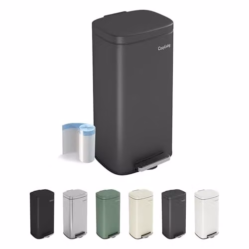 CozyLiving 50L Pedal Kitchen Bin in Grey with Soft Close Lid, Removable Inner Bucket and Fingerprint-Proof Stainless Steel Body, H: 62.5 cm, W: 40.0 cm, D: 28.0 cm
