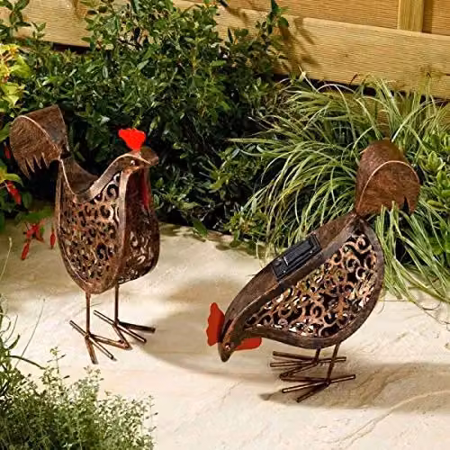 Marco Paul Solar Hen Garden Ornament Set in Copper with LED Warm White Light – 2