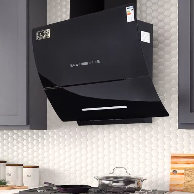 Livingandhome Black Glass Wall Mounted Ducted Cooker Hood, Width: 90 cm
