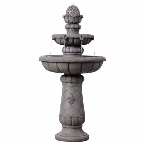 Teamson Home Two-Tier Cascade Birdbath Outdoor Garden Fountain, Grey, Height: 99 cm