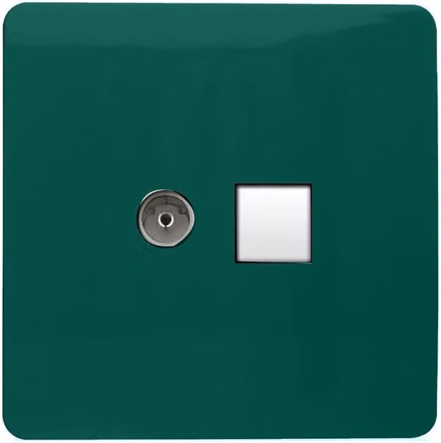 Trendi Switch 2 Gang Combination TV Co-Axial and RJ45 Cat 6 Ethernet Flush Sockets in Dark Forest Green