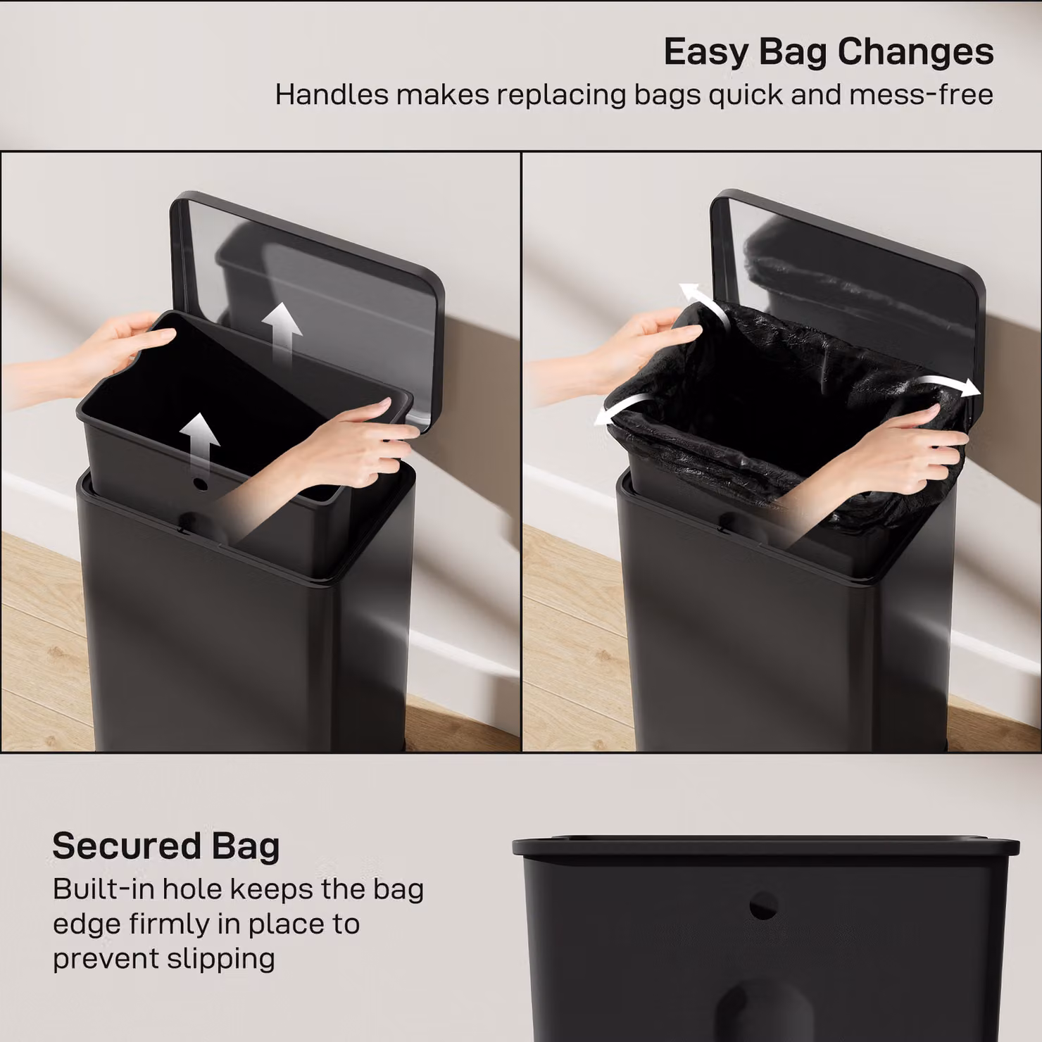HOMCOM 20L Stainless Steel Kitchen Pedal Bin with Soft-Close Lid and Removable Inner Bucket, Matte Black – 7