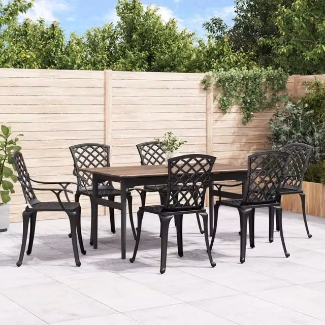 Berkfield Home Set of 6 Matt Black Powder Coated Aluminium Garden Chairs with Armrests