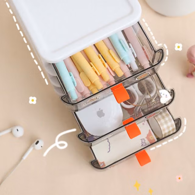 Livingandhome Transparent Plastic Organiser with Handles, White