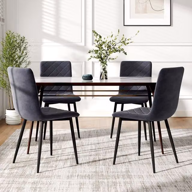 Komore Set of 4 Modern Grey Fabric Dining Chairs with Geometric Grid Backrest