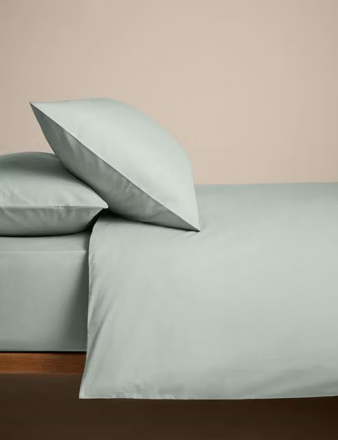 M&S Cotton Rich Percale Duvet Cover Set, Sage Green, W: 180 cm, H: 200 cm