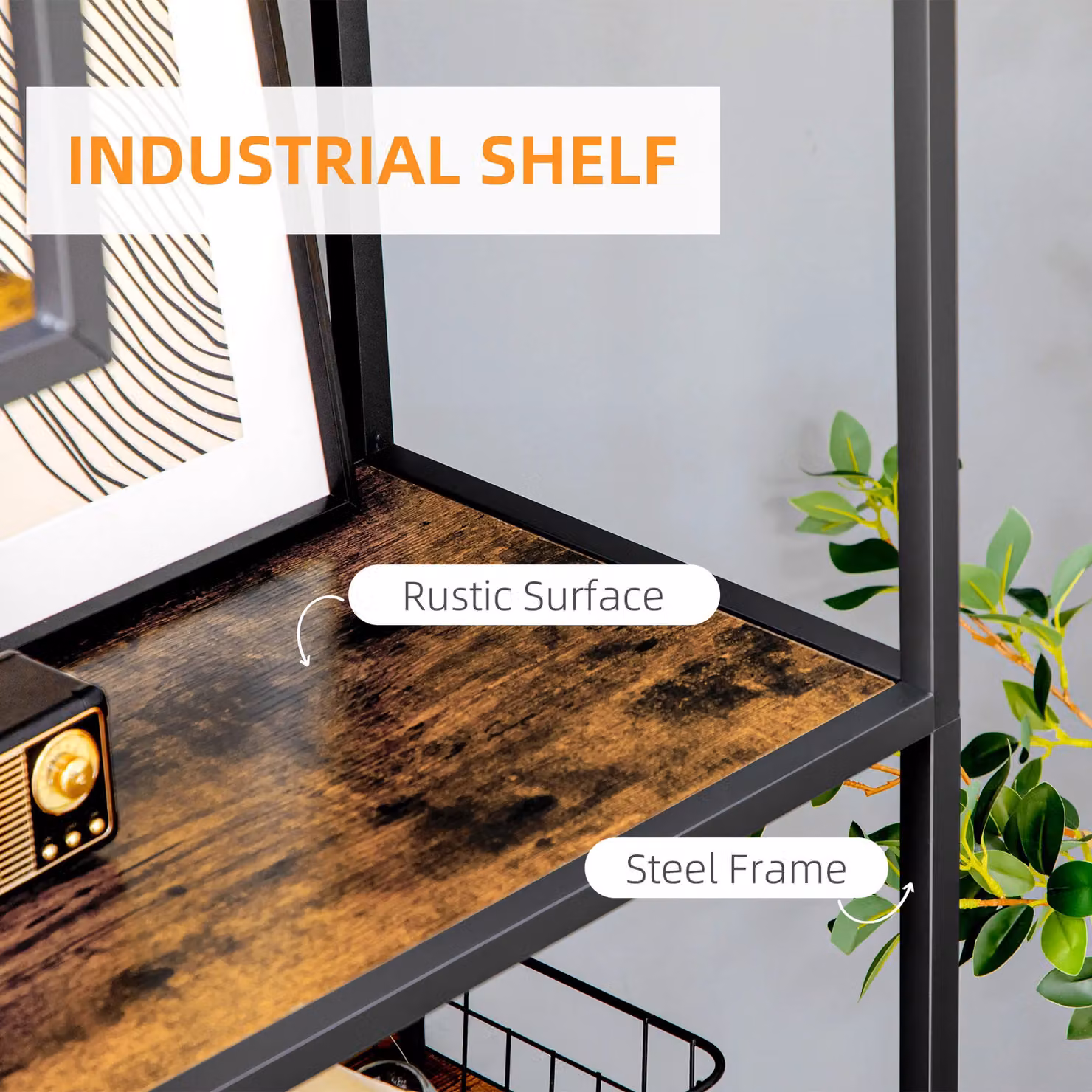 HOMCOM 7 Tier Industrial Ladder Bookshelf and Display Rack in Brown and Black – 2