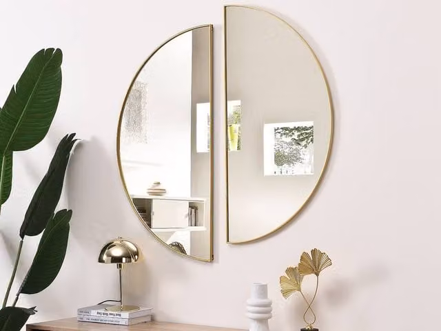 Vente-unique Set of 2 Half-Circle Metal Wall Mirrors in Gold, W: 50 cm, H: 100 cm – 1
