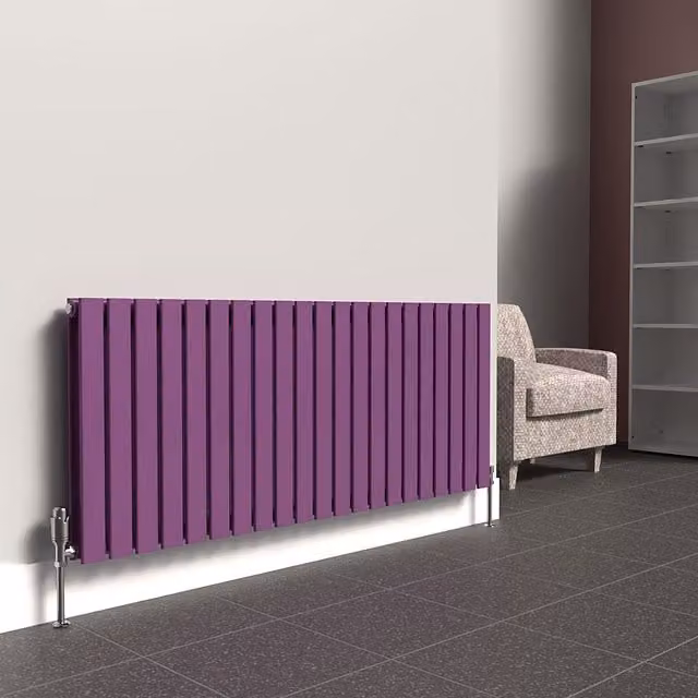Lux Heat Flat Horizontal Double Radiator in Pretty Plum Purple, W: 1470 mm, H: 600 mm