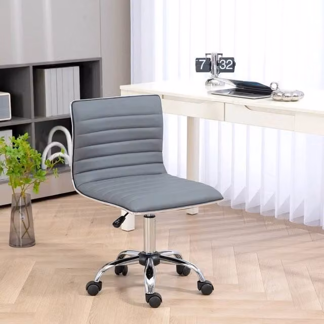 EONLION Grey Synthetic Leather Mid-Back Adjustable Office Task Chair