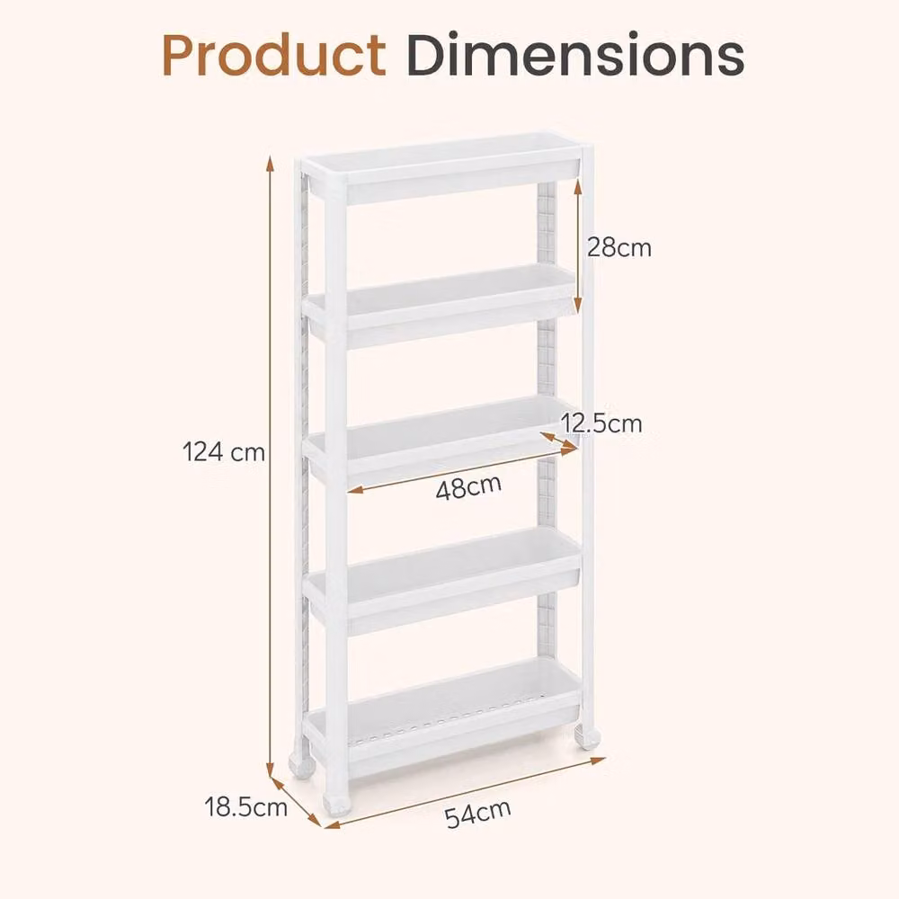 EONLION 5-Tier Slim Rolling Storage Cart in White – 2