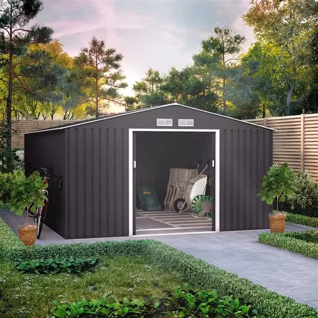 BillyOh Ranger Apex Metal Shed with Foundation Kit in Grey/Anthracite
