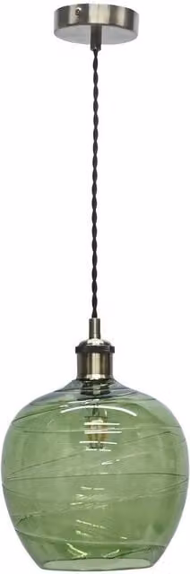 First Choice Lighting Leah Green Ripple Glass Sphere Pendant Light with Antique Brass Fitting