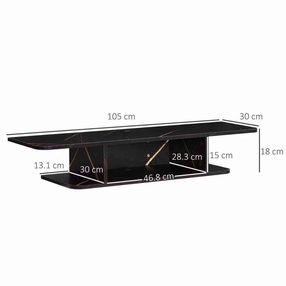 STILVORA Modern Wall Mounted Floating TV Unit with Media Compartments in Matt Black – 4