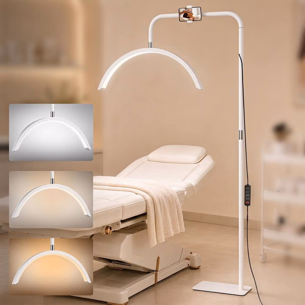 HOMCOM Half Moon Lash Light White Beauty Floor Lamp with Adjustable Rotatable Head – 2