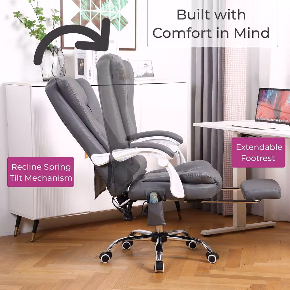 Neo Executive Gaming Recliner Massage Chair with Footrest and Headrest in Grey – 3