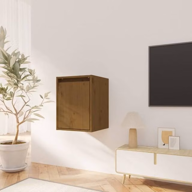 Berkfield Home Set of 2 Wall Mounted Solid Pine Cabinets in Honey Brown, W/D/H: 30 x 30 x 40 cm – 1